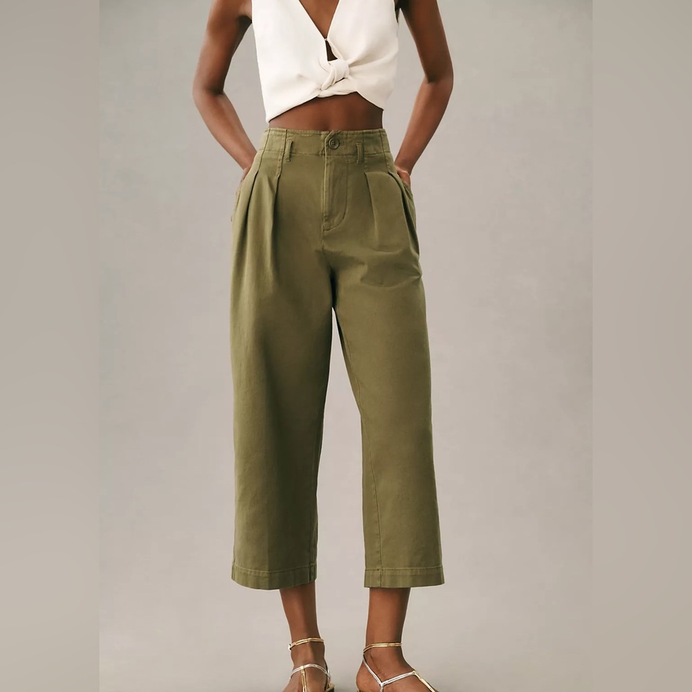 Maeve Remi Wide-Leg Crop Chino Pants. Size 0 green olive army